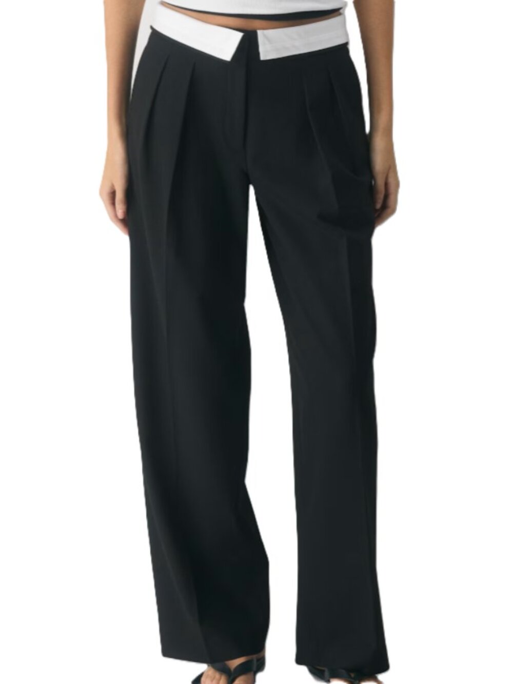 Aritzia Babaton Bureau Mid-rise Pleated Pant in Black & Cream - Size US 4 (NWT)